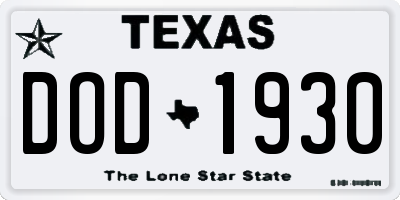 TX license plate DOD1930