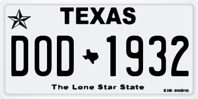 TX license plate DOD1932