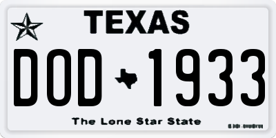TX license plate DOD1933