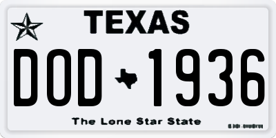 TX license plate DOD1936