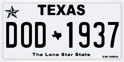 TX license plate DOD1937