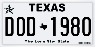 TX license plate DOD1980