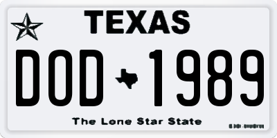 TX license plate DOD1989