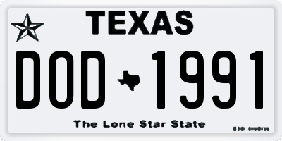 TX license plate DOD1991