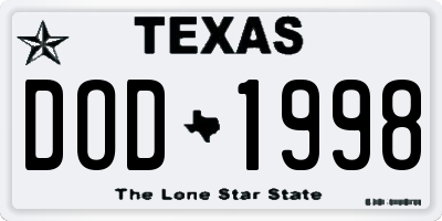 TX license plate DOD1998