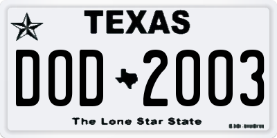 TX license plate DOD2003
