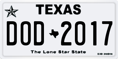 TX license plate DOD2017