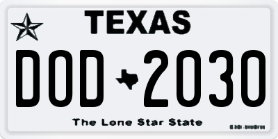 TX license plate DOD2030