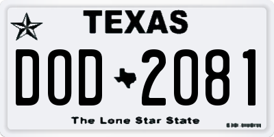 TX license plate DOD2081