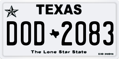 TX license plate DOD2083