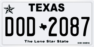 TX license plate DOD2087