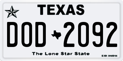 TX license plate DOD2092