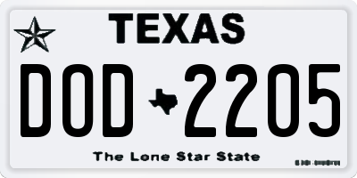 TX license plate DOD2205