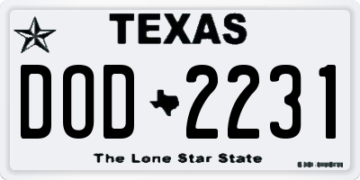 TX license plate DOD2231