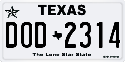 TX license plate DOD2314