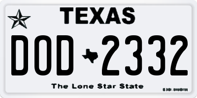 TX license plate DOD2332