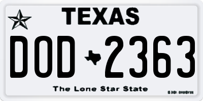TX license plate DOD2363