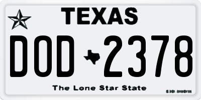 TX license plate DOD2378
