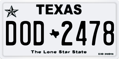 TX license plate DOD2478