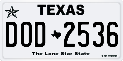 TX license plate DOD2536