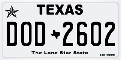 TX license plate DOD2602