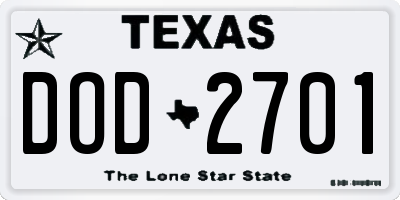 TX license plate DOD2701