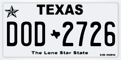 TX license plate DOD2726