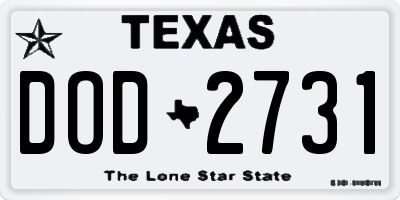 TX license plate DOD2731