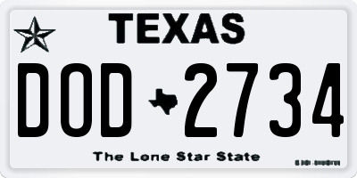 TX license plate DOD2734