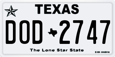 TX license plate DOD2747