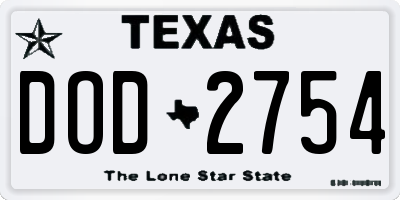 TX license plate DOD2754