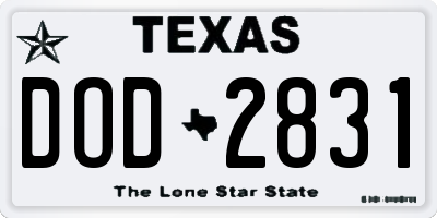 TX license plate DOD2831
