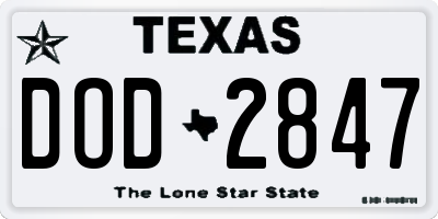 TX license plate DOD2847