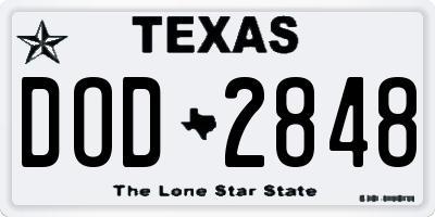 TX license plate DOD2848