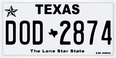 TX license plate DOD2874