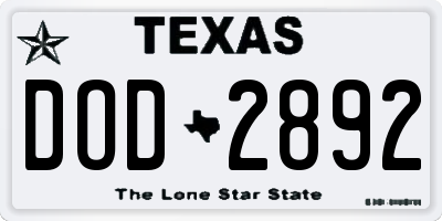 TX license plate DOD2892