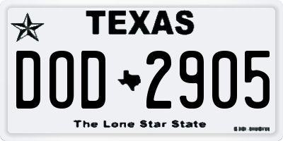 TX license plate DOD2905