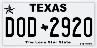 TX license plate DOD2920