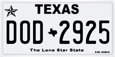 TX license plate DOD2925