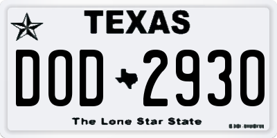TX license plate DOD2930