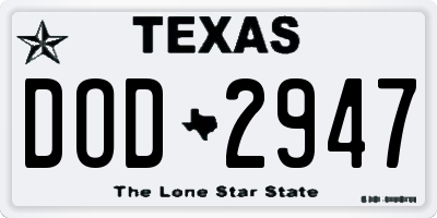 TX license plate DOD2947