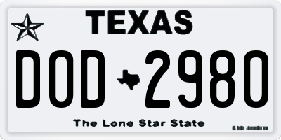 TX license plate DOD2980