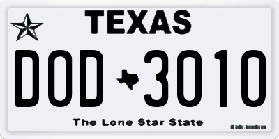 TX license plate DOD3010