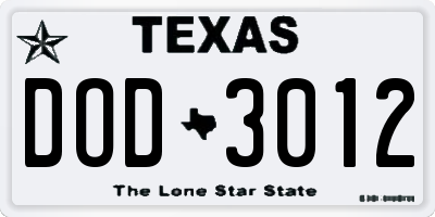 TX license plate DOD3012