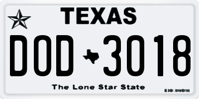 TX license plate DOD3018