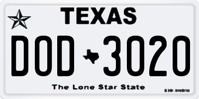 TX license plate DOD3020