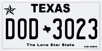 TX license plate DOD3023