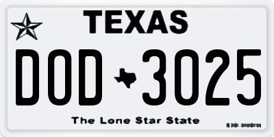 TX license plate DOD3025