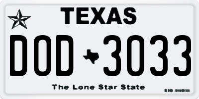 TX license plate DOD3033