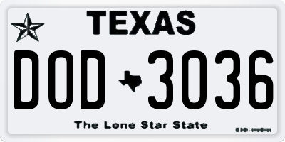 TX license plate DOD3036